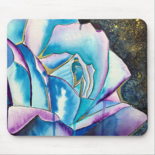 Blue purple gothic watercolor rose art mouse mat