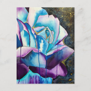 Blue purple gothic watercolor rose art postcard