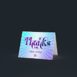Blue Purple Gradient Bat Mitzvah Bold Retro Boho  Thank You Card<br><div class="desc">Make sure your favourite Bat Mitzvah shows her appreciation to all who supported her milestone event! Send out this fun, boho retro, personalised thank you card. Fun, trendy, bold purple and navy blue typography with modern sans serif typography overlay a background of pop light turquoise and purple ombre gradient rays...</div>