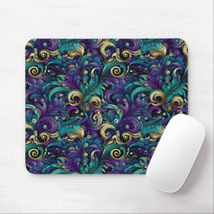 BLUE PURPLE GREEN GOLD MARDI GRAS LEAVES MOUSE MAT