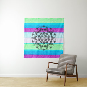 Blue Purple Green Mandala Wall Art Tapestry