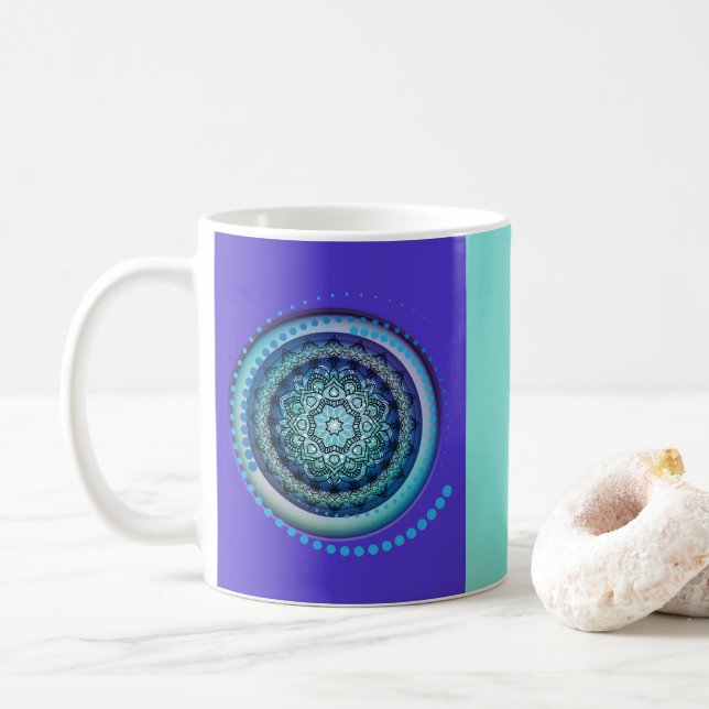 Blue Purple Green Medallion Design on Mug (With Donut)