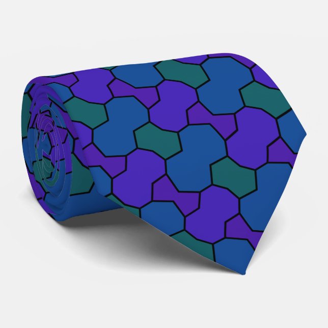 Blue Purple Green Pattern Tie (Rolled)