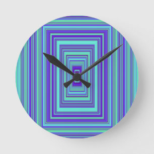 Blue Purple Green Rectangles Geometric Art Round Clock