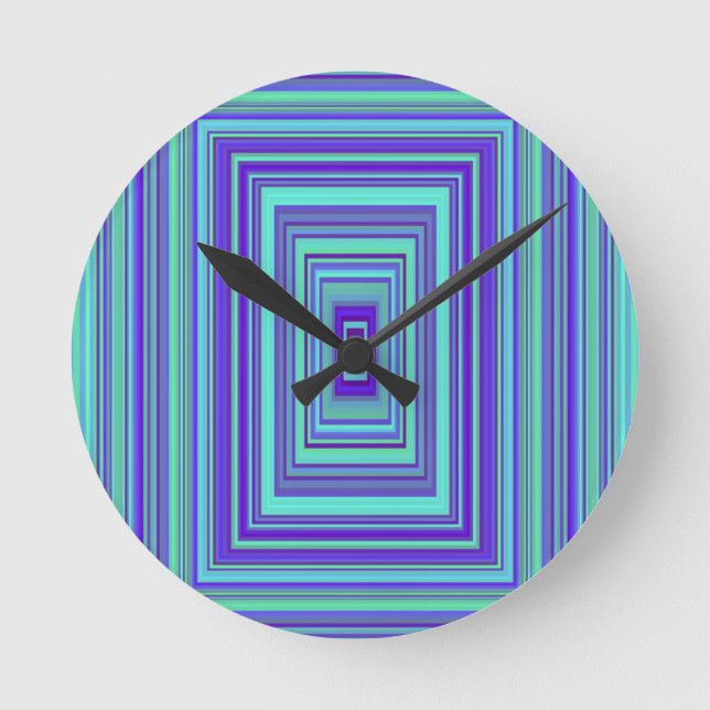 Blue Purple Green Rectangles Geometric Art Round Clock (Front)