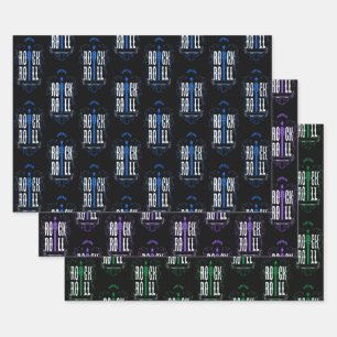 Blue Purple & Green Vintage Rock & Roll Wrapping Paper Sheet