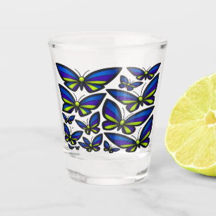 Blue Purple Green Wings Now Shot Glass