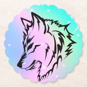 blue, purple, green wolf coaster
