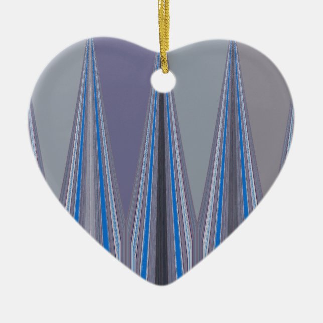Blue, Purple, Grey Chevron Art Print Ceramic Tree Decoration (Front)