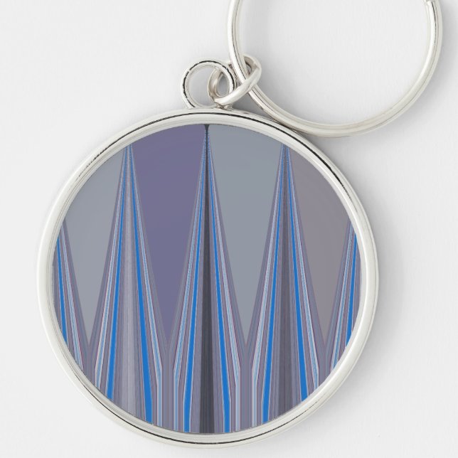Blue, Purple, Grey Chevron Art Print Key Ring (Front)