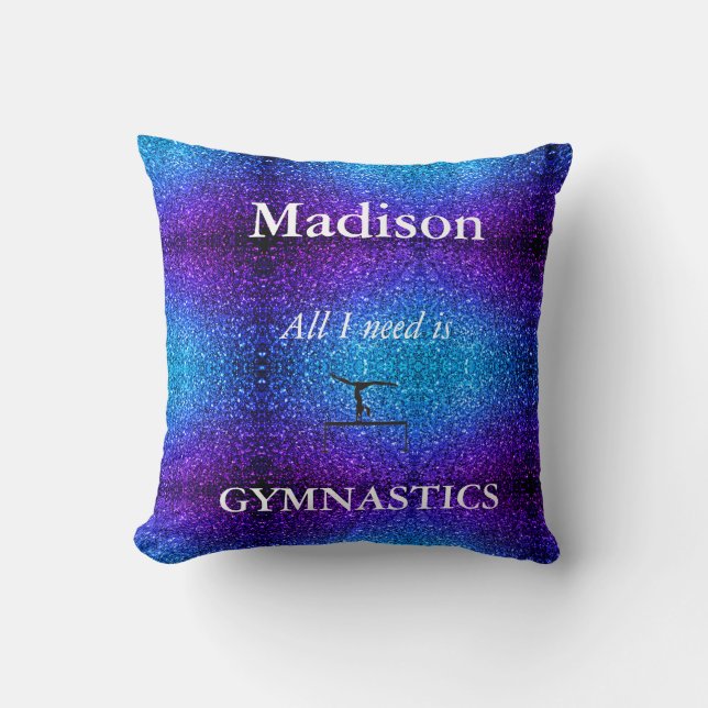 Blue & Purple GYMNASTICS Throw Pillow PERSONALIZE (Front)