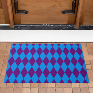 Blue Purple Harlequin Checkered Design Doormat
