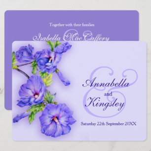 Blue purple hibiscus flower wedding invitation