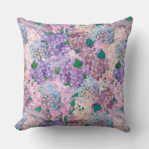 Blue Purple Hydrangea and Lilac Cushion