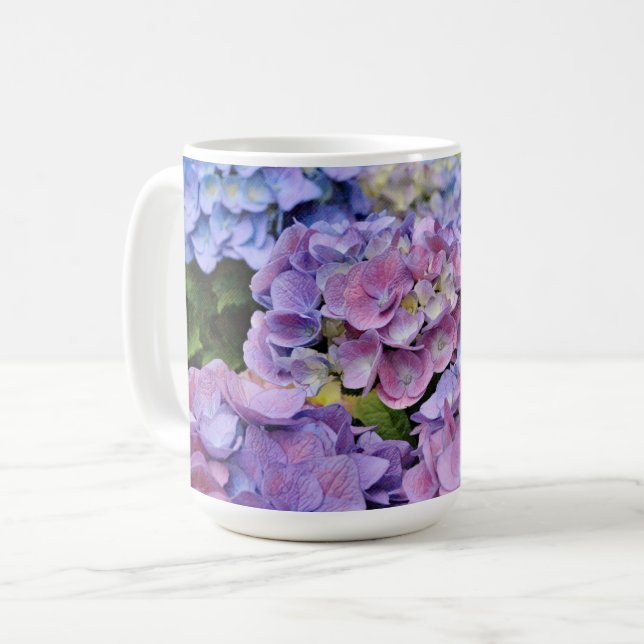 Blue Purple Hydrangea Flower Floral Mug Cup (Front Left)