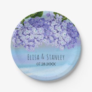 Blue purple hydrangea flowers wedding paper plate