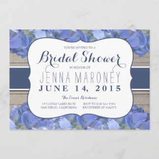 Blue Purple Hydrangea Wood Bridal Shower Invitation