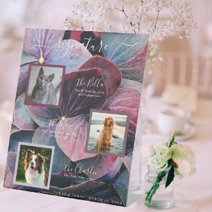 Blue Purple Hydrangeas 3 Photo Pet Signature Drink Pedestal Sign