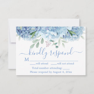 Blue Purple Hydrangeas Floral Wedding RSVP Card