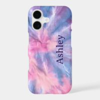 Blue Purple Ice Dye Swirl Name Phone Case
