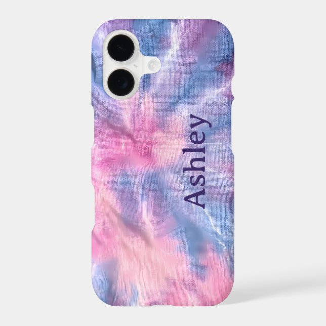 Blue Purple Ice Dye Swirl Name Phone Case (Back)