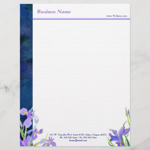 Blue Purple Iris Floral Business Customised Letterhead