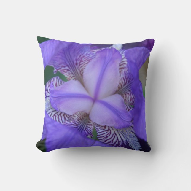 Blue Purple Iris Flower Cushion (Front)