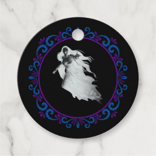 Blue Purple Lady In White Ghost Halloween Favour Tags