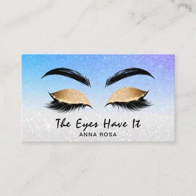 *~* BLUE - PURPLE Lashes Extensions Brows Girly Business Card (Front)