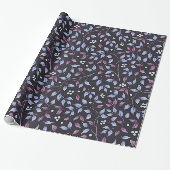 Blue & Purple Leaves Wrapping Paper (Unrolled)