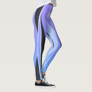 Blue & Purple Leggings With Wavy Black Stripes