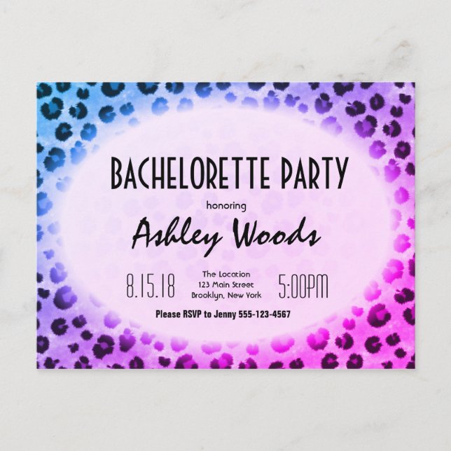 Blue Purple Leopard Print Bachelorette Party Postcard (Front)