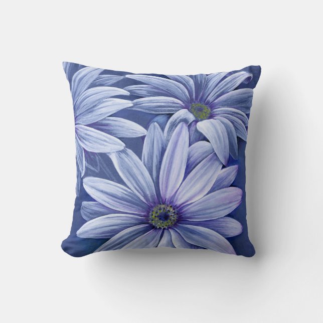 Blue purple lilac daisy osteospermum throw pillow (Front)