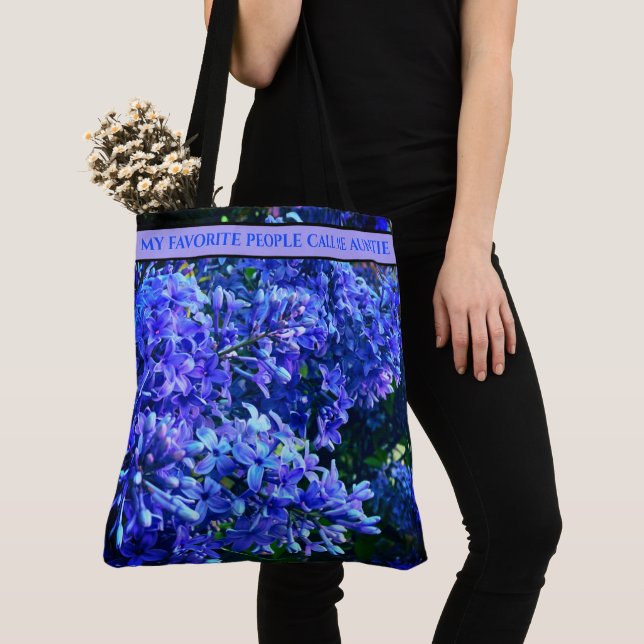 Blue purple lilacs romantic blue floral photo Aunt Tote Bag (Close Up)