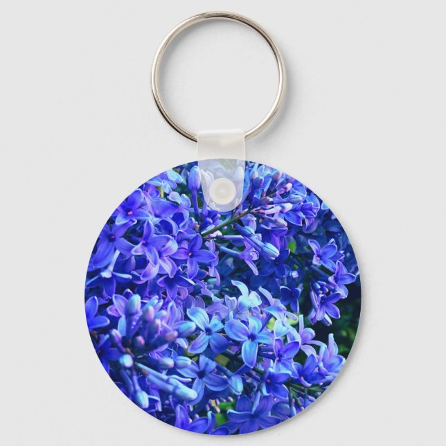 Blue purple lilacs romantic blue floral photo key ring (Front)