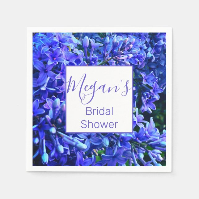 Blue purple lilacs romantic blue floral photo napkin (Front)