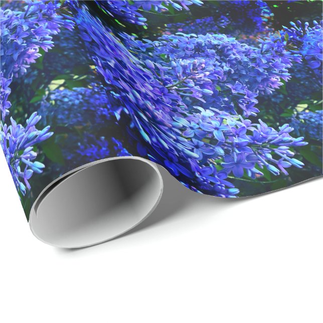 Blue purple lilacs romantic blue floral photo wrapping paper (Roll Corner)