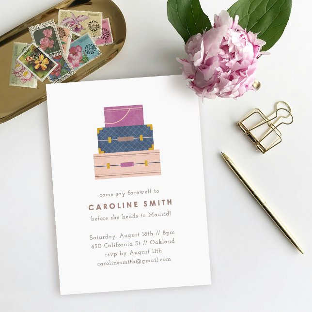 Blue Purple Luggage Farewell Party Invitation (Creator Uploaded)