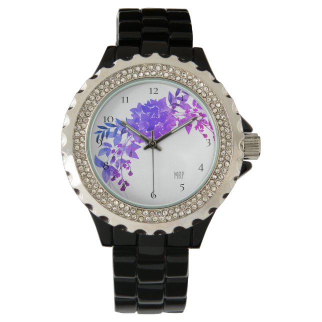 *~* Blue Purple Magenta Hydrangea Floral Watch (Front)