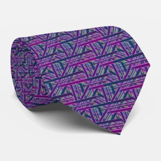 Blue Purple Magenta Unique Pattern Tie (Rolled)
