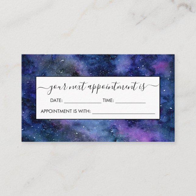 Blue Purple Majestic Starry Nebula Watercolor Appointment Card (Front)