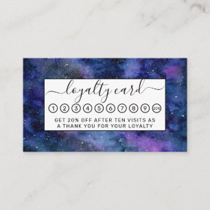 Blue Purple Majestic Starry Nebula Watercolor Loyalty Card