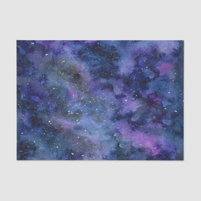 Blue Purple Majestic Starry Nebula Watercolor Tissue Paper (Front)