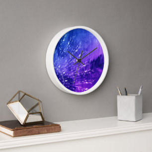 Blue Purple Mandala Clouds Boho Bohemian Clock