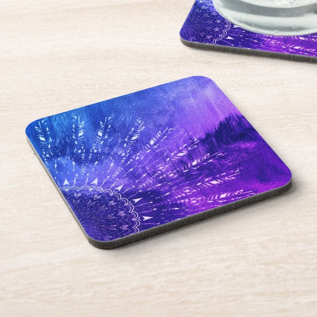 Blue Purple Mandala Clouds Boho Bohemian Coaster (Left Side)
