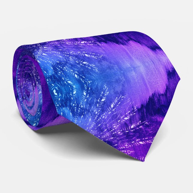 Blue Purple Mandala Clouds Boho Bohemian Tie (Rolled)