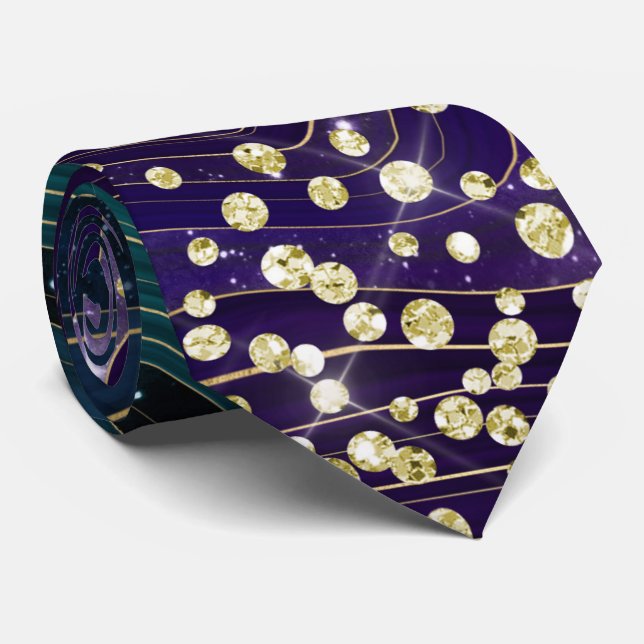 Blue & Purple Marble Gold Glitter Necktie (Rolled)
