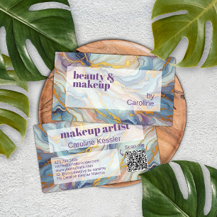 Blue Purple Mauve Pink Gold Marble Art Pattern Business Card