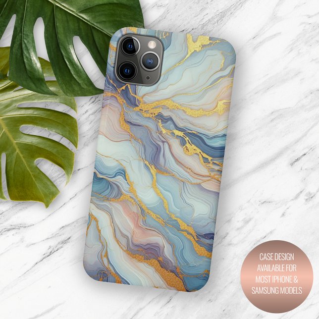 Blue Purple Mauve Pink Gold Marble Art Pattern Case-Mate iPhone Case (Creator Uploaded)