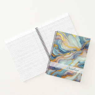 Blue Purple Mauve Pink Gold Marble Art Pattern Notebook